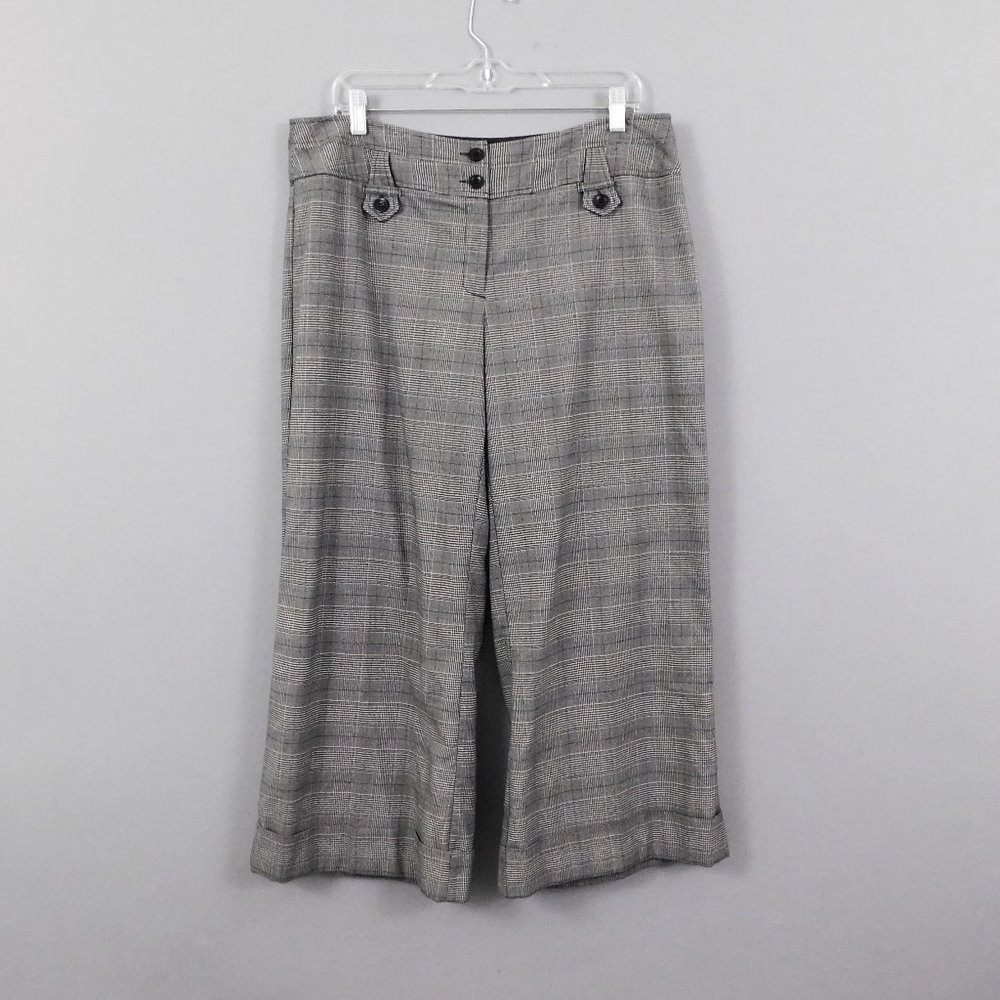 Requirements Women Gray Plaid Wide Leg Capris Pants Black & White